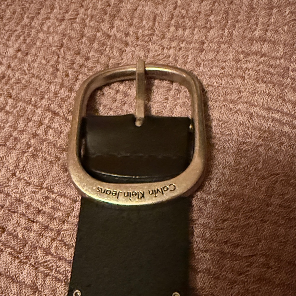 Calvin Klein Black Leather Belt with Silver Stud Trim - Picture 2 of 5